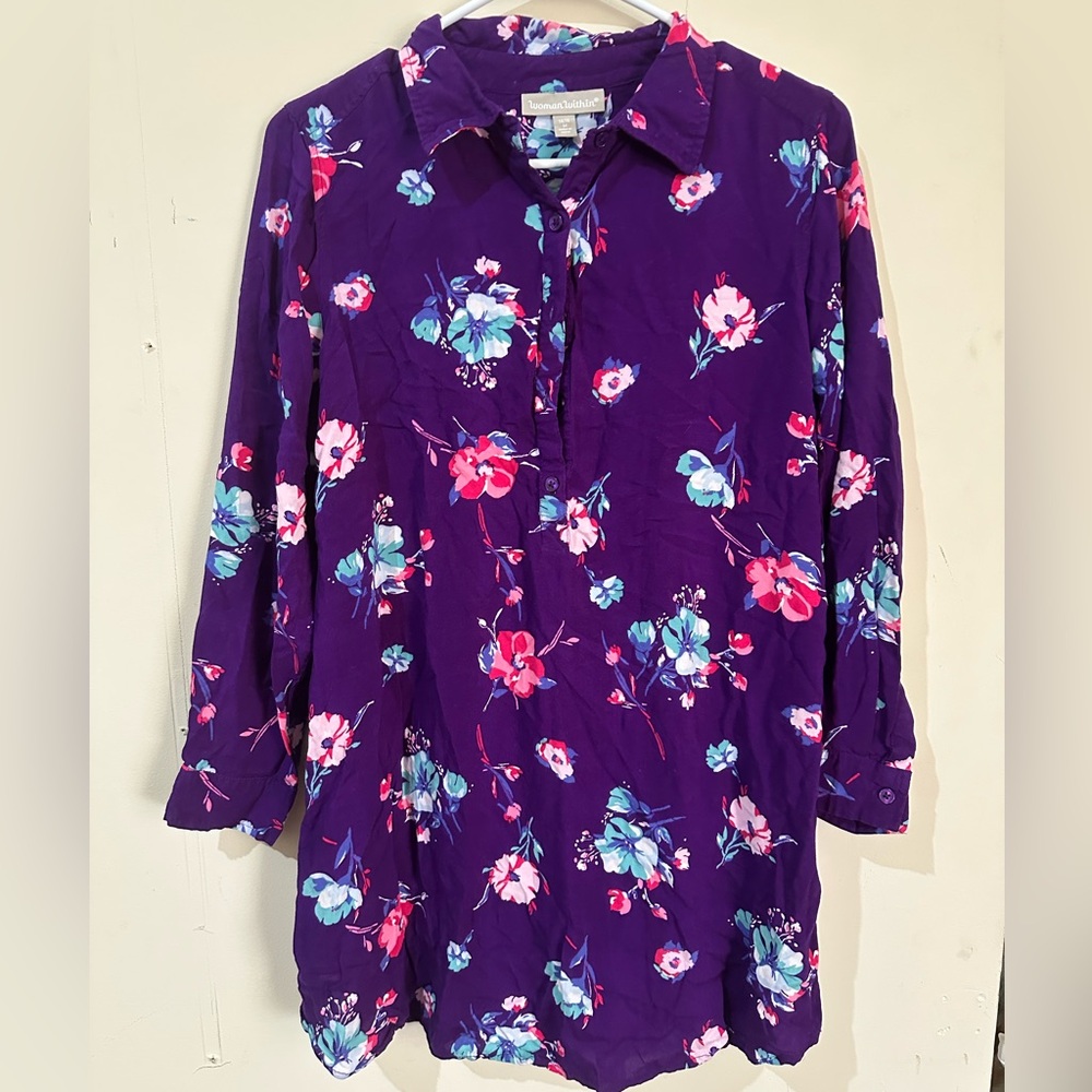 Woman Within Medium Purple Floral Long Sleeve Tunic
